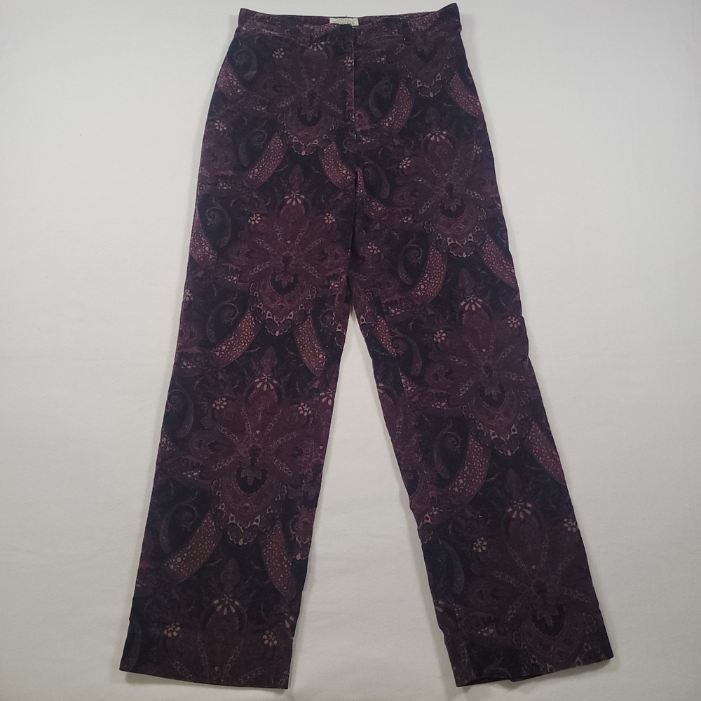 St Johns Bay Women Sueded Pants Size‎ 8 Paisley Print Purple Straight Leg - Picture 2 of 11
